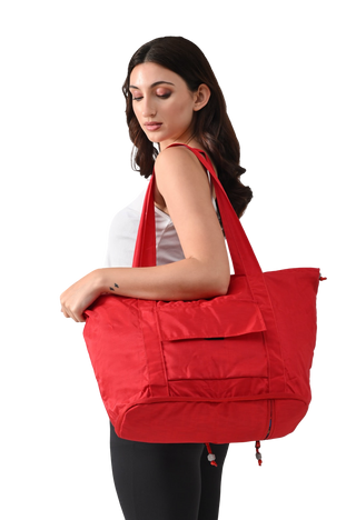 Origami Tote Rosso, carried open